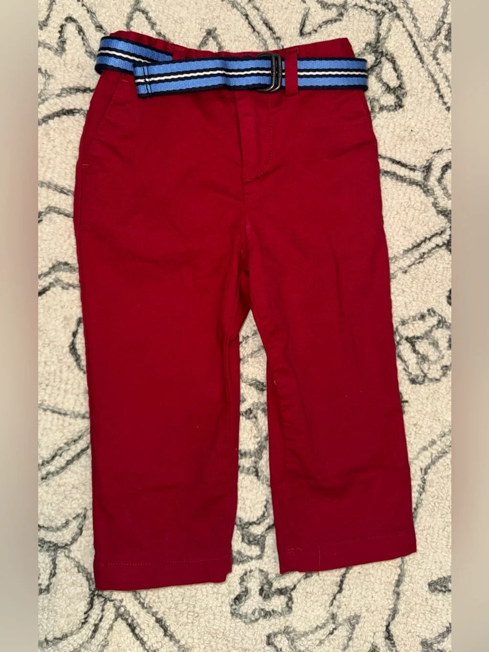 Ralph Lauren Red Pull-On Kids Pants with Blue Striped Belt